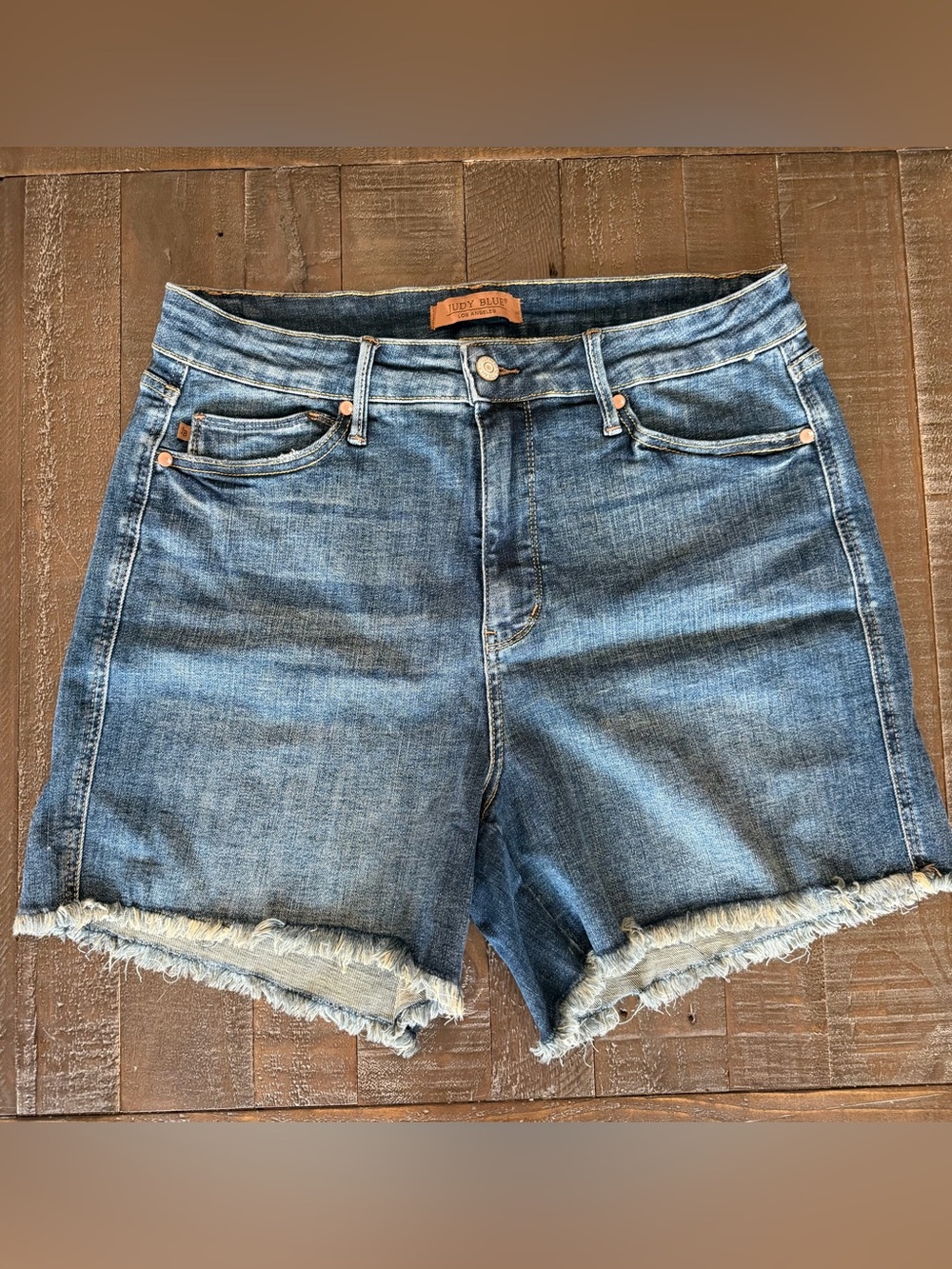Judy Blue High-Rise Distressed Hem Denim Shorts - Blue Wash 1XL